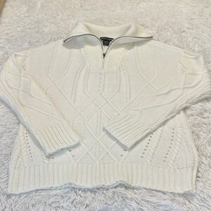 SABRINA LAUREN NEW YORK Women's White Cable Knit Sweater SIZE S 1/4 ZIP
